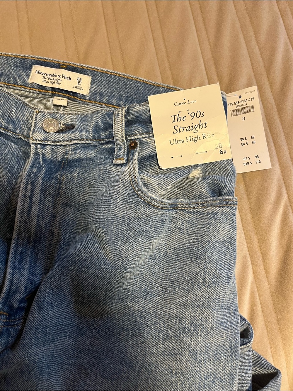 NWT Abercrombie & Fitch Men's Straight Jeans - Light Blue Denim